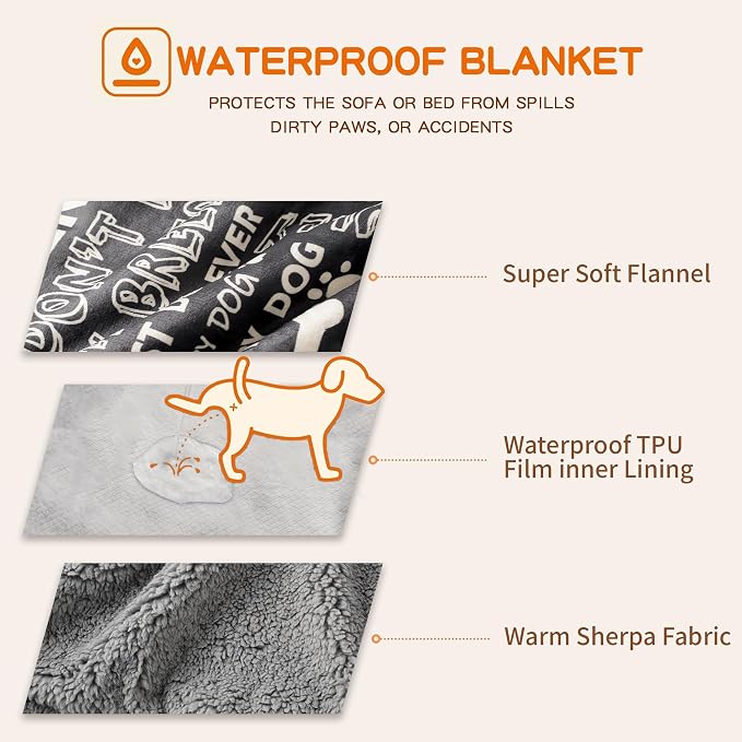 Waterproof Dog Blankets Pet Blanket, 30"x40" Cat Blanket for Indoor Cats, Soft Fluffy Sofa Car Bed Protector, Reversible Sherpa Fleece Puppy Blanket for Small Medium Dogs(Letters) - Image 3