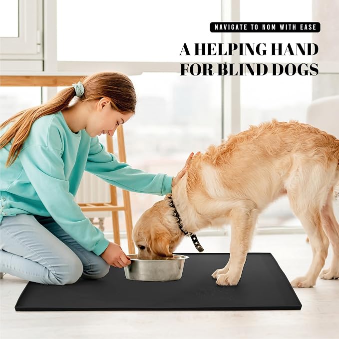 AVERYDAY 100% Waterproof Thicker Silicone Dog Food Mat, 0.63'' Raised Edge Bowl Mat for Food & Water, Non Slip Pet Feeding Placemat for Messy Drinkers, Perfect for Large Medium Small Breeds, 32"x24" - Image 7