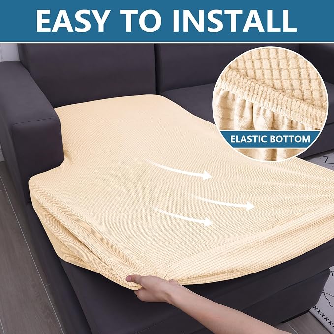 hyha Waterproof Sectional Couch Covers, Non Slip Sofa Cushion Covers | L Shape Sectional Fit, Stretch Jacquard Fabric, Elastic Bottom, Waterproof Protection (1 Piece for Chaise XL) - Image 8