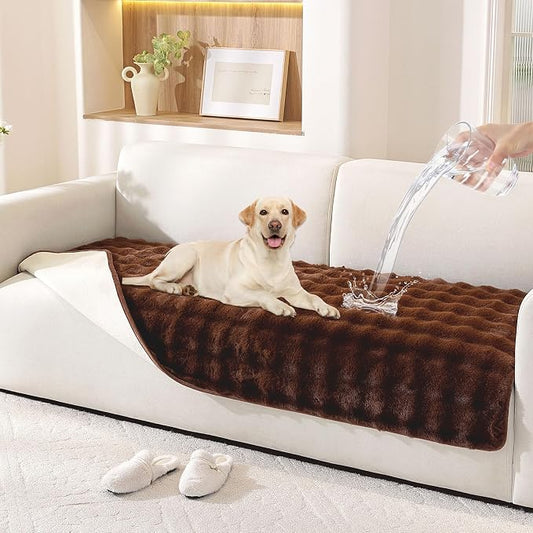 Waterproof Dog Bed Cover Non Slip Couch Covers for Dogs Washable Soft Faux Fur Sofa Cover Couch Covers for 3 Cushion Couch Sofa Pet Friendly (Brown) by Hittun