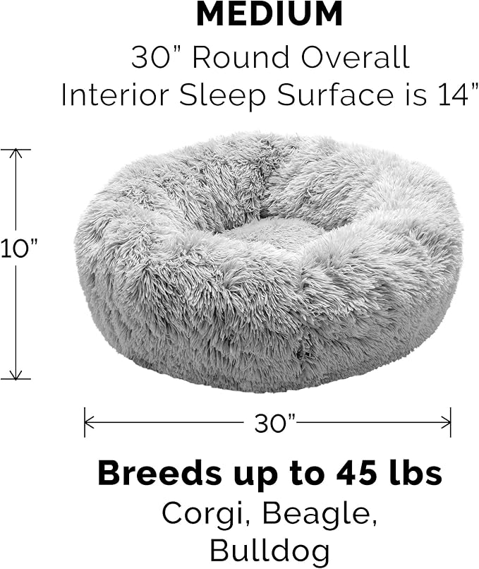 Furhaven Replacement Donut Dog Bed Cover Plush Long Faux Fur Calming Cuddler, Machine Washable - Misty Gray, Medium - Image 3