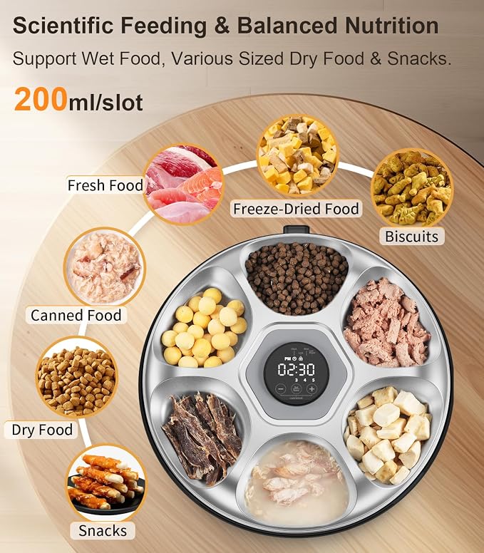 Casfuy Automatic Cat Feeder Cordless - Automatic Cat Food Dispenser with Stainless Steel Tray for Wet Food Rechargeable Auto Feeder for Cats Small Dogs with Programmable Timer Low Battery Indicator - Image 3