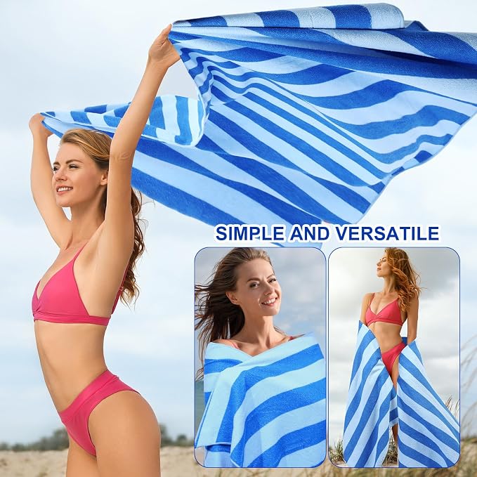 EBOOT 10 Pack Oversized Beach Towel Set Extra Large Pool Towels Microfiber Quick Dry Swim Blanket for Adult Women Men Face Hand Body Bath Travel Pool(Mixed Color,36 x 72 Inch,Fresh Stripe) - Image 7