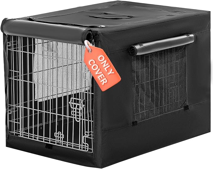 PETSFIT Dog Crate Cover,42 Inch Cover for Wire Dog Kennel, Single Door, Mesh Window, Flap On the Top and Back is Detachable，Black by Petsfit