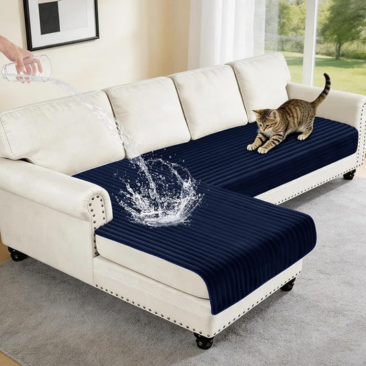100% Waterproof Couch Covers for Sectional Sofa, Washable Couch Cover, L Shaped Couch Cover for Dogs, Non Slip 2 Pieces Sofa Cover Pet Friendly, 35"x63"+35"x70.9"-Navy Blue by Unknown