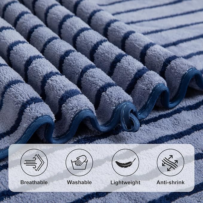 Mistyrose Bath Towels,4 Pack Navy Stripe 35"x70" Large Bath Towels Microfiber Absorbent XL Bath Sheets Super Soft Towels for Bathroom Quick Dry Oversized Shower Towels for Family Hotel Spa Gym - Image 8