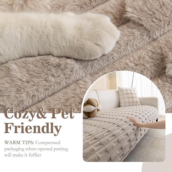 MYSKY HOME 100% Waterproof Couch Cover for Dogs, Plush Pet Couch Covers for Sofa Washable, Couch Covers for 3 Cushion Sofa Pet Friendly, Non-Slip Durable Sofa Cover Slipcover Protector, Khaki, 35"x83" - Image 2