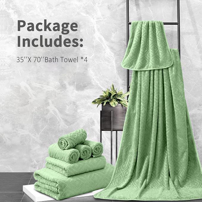 Bath Towel Set of 4 Extra Large Bath Sheet 35"x70" Oversized Bath Towel Soft Microfiber Bathroom Towel for Adults Highly Absorbent Quick Dry Towel Set for Bathroom,Hotel,Shower Towel Bath Sheet Green - Image 7