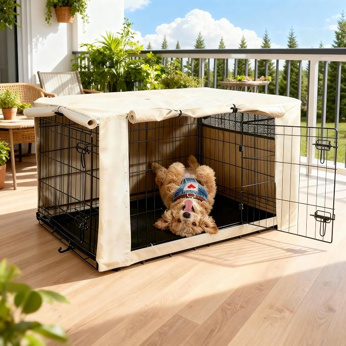 HiCaptain Dog Crate Cover 24.0" L x 18.0" W x 20.0" H with Breathable Mesh, Durable Heavy Duty Kennel Cover, Dual Zippered Panels, Windproof Waterproof UV-Resistant(Beige) - Image 7