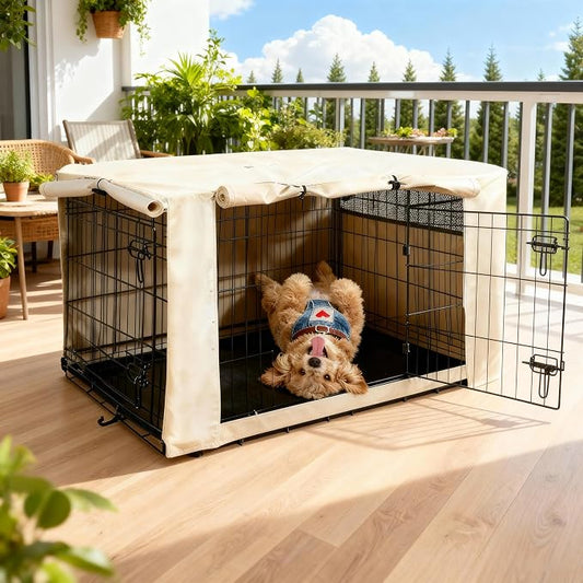 HiCaptain Dog Crate Cover 30.0" L x 19.0" W x 21.0" H with Breathable Mesh, Durable Heavy Duty Kennel Cover, Dual Zippered Panels, Windproof Waterproof UV-Resistant(Beige) by HiCaptain