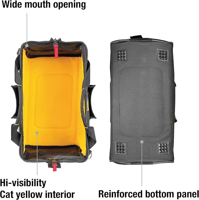 CAT 16-Inch Pro Wide Mouth Tool Bag, 14 Pockets for Tool Storage and Organization, Premium 1680D Water-Resistant Polyester Weave, Adjustable Shoulder Strap - 980206N - Image 3
