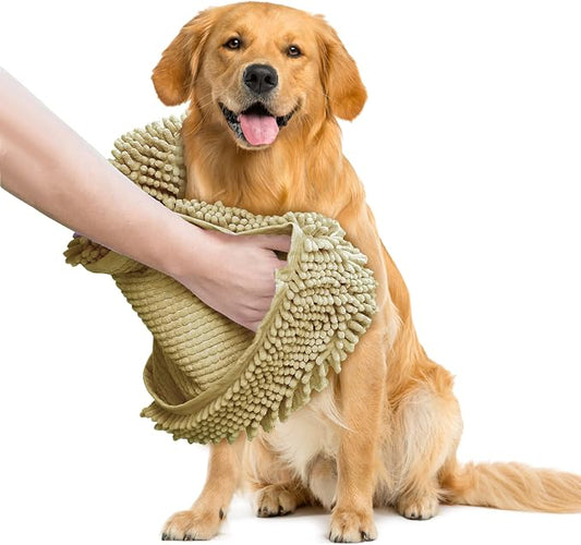 Muddy Mat® Doggy Dryer, Highly Absorbent Microfiber Washable Dog Shammy, Quick Drying Towel Absorber, Extra Soft Plush Wrap Chenille Bath Towels to Dry Soggy Large Pets & Small Puppy - Beige by MuddyMat%C2%AE