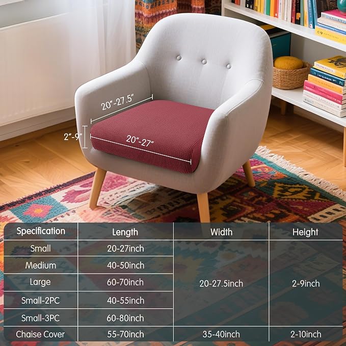 Hokway Couch Cushion Covers Christmas Wine Red Stretch Cushion Covers Sofa Seat Cushion Slipcover Cushion Protector(Wine, Small) - Image 3