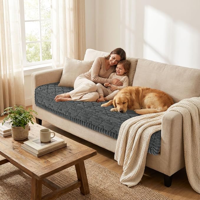 Smiry Couch Cover for Dogs Washable, Non Slip Fuzzy Pet Sofa Protector | Soft Thick Furniture Cover for Sofa, Loveseat and Sectional, Scratch & Pet Hair Resistant (Dark Grey, 35.4" x 70.9") - Image 2