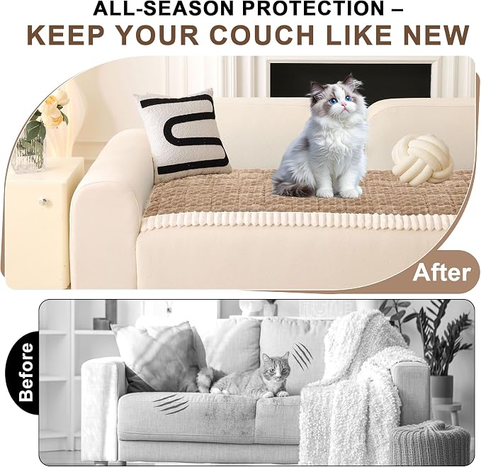 OTOB Couch Covers for Dogs Washable Non Slip Pet Couch Cover Protector | Coffee, 23.6" x 47.2", Fuzzy Soft Plush, Pet Friendly, All Seasons, Breathable, Modern, Thick Wear-Resistant, Sofa Cover - Image 4