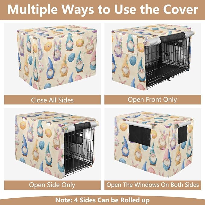 Dog Crate Cover Kennel Cover for Dog Cages Breathable for Wire Cage Indoor Outdoor Easter Gnomes Eggs Beige - Image 5