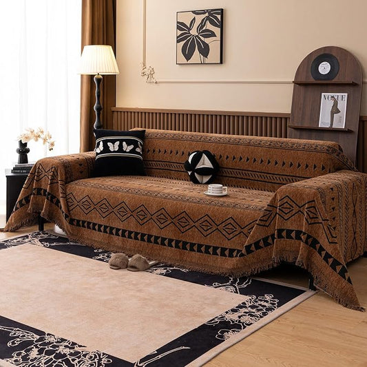 VClife Bohemian Couch Cover for Dog, Plush Thick Chenille Aztec Couch Cover for 3 Cushion Couch Sofa Pet Friendly Sofa Slipcover with Tassel 71"X134" by VCLIFE