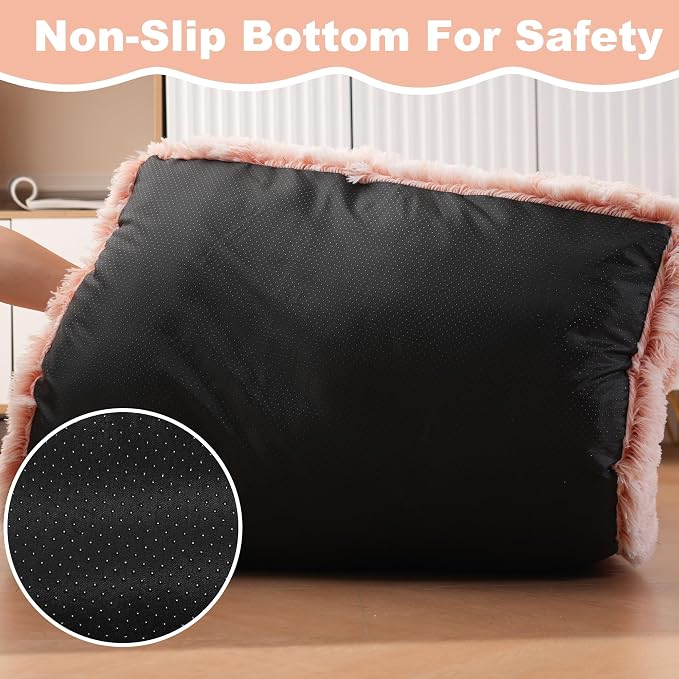 Bedfolks Waterproof Crate Bed, Plush Dog & Cat Bed with Washable Cover, Faux Fur Kennel Pad, 17"x12", Pink - Image 6