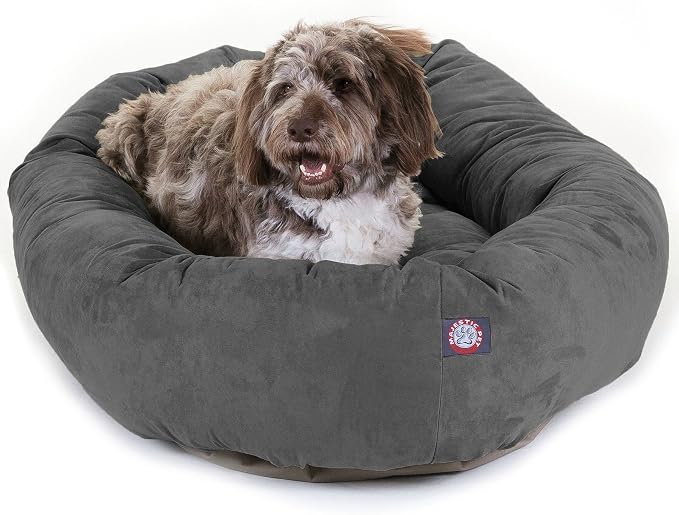 Majestic Pet 52 Inch Suede Calming Dog Bed Washable – Cozy Soft Round Dog Bed with Spine Support for Dogs to Rest Their Head - Fluffy Donut Dog Bed 52x35x11 (Inch) - Round Pet Bed X- Large – Gray by MajesticPet
