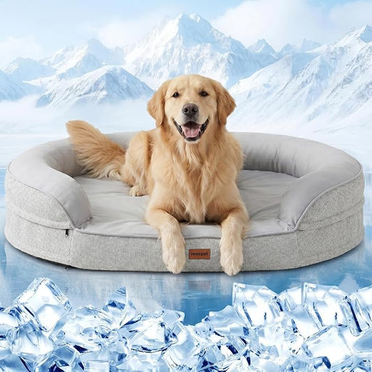 iweepet Cooling Orthopedic Dog Beds for Large & Extra Large Dogs,Summer Dog Sofa Bed with Supportive 28D Egg-Crate Foam, Removable Washable Cover, Waterproof Lining, 44’’,Grey by iweepet