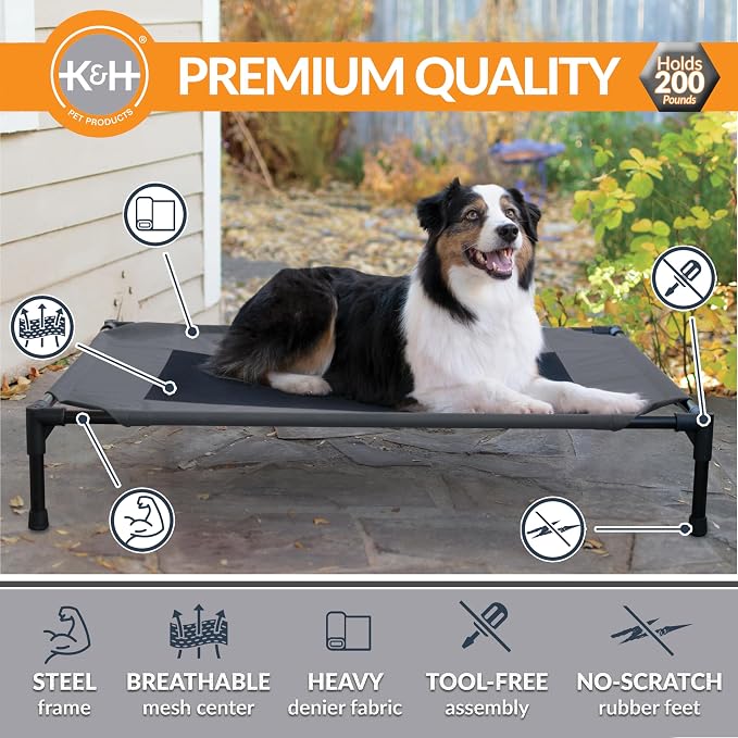 K&H Outdoor Elevated Dog Bed - Cooling Raised Dog Bed for Medium & Large Pets, Breathable Mesh Center Hammock Design, Indoor/Outdoor Washable Cover, Portable Metal Frame, Charcoal, Large 42x30in - Image 2