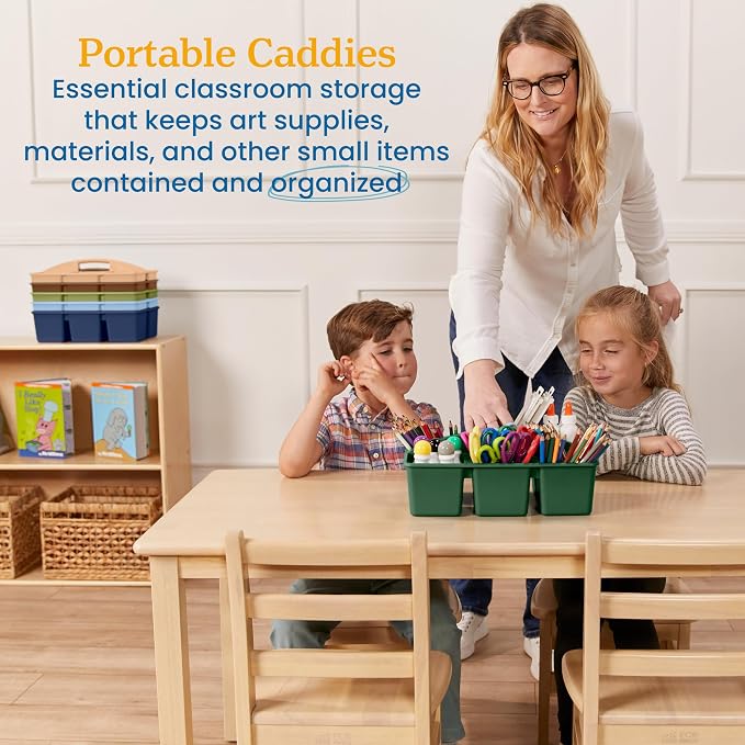 ECR4Kids 6-Compartment Large Plastic Caddy, Multipurpose Organization, Earthtone, 6-Pack - Image 4
