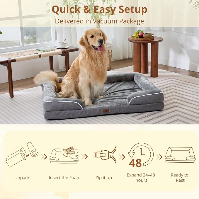 EGOHOME Orthopedic Dog Bed with Sides for Large Dogs 36x27x6.5in Grey | Water Resistant Egg Crate Foam Dog Couch with Removable Washable Cover & Non-Slip Bottom, Comfort Support Pet Sofa - Image 8