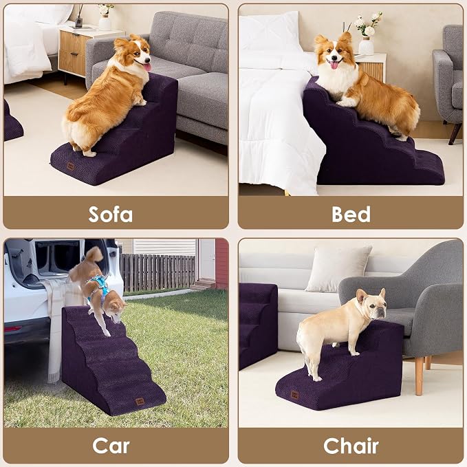 EHEYCIGA Curved Dog Stairs Ramp for High Beds 22.6" H, 5-Step Dog Steps for Small Dogs and Cats, Pet Stairs for High Bed Climbing, Non-Slip Balanced Pet Step Indoor, Purple - Image 7