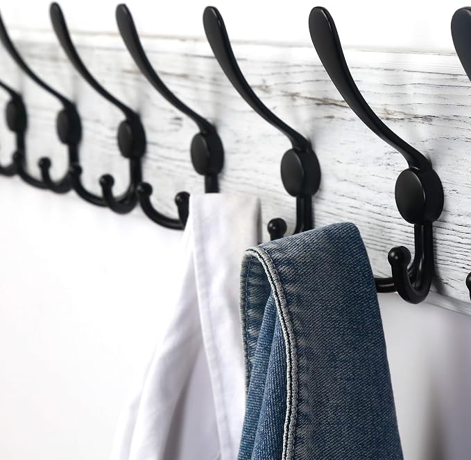 Dseap Coat Rack Wall - Heavy-Duty 38-1/4" Long, with Reinforced 10 Custom Tri-Hooks, Solid Wood Wall Hanger for Coats Hat Jackets - Rustic Farmhouse Entryway Storage, White & Black, Pack of 2 - Image 8