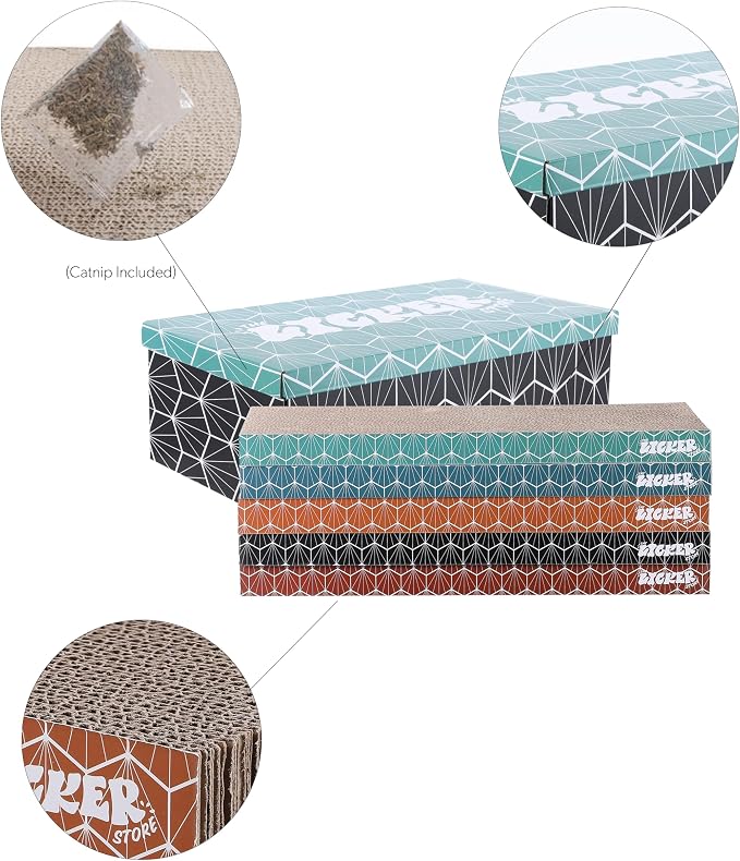 CSR1009A Naomi 17" Modern Cardboard Reversible Cat Scratcher Pad in Box with Catnip, Multi-Colored (5-Pack) - Image 3
