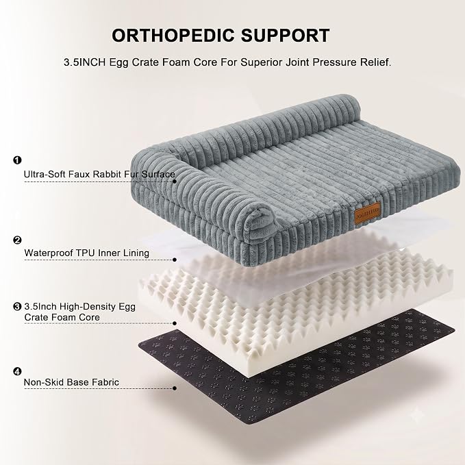 Orthopedic Calming Medium Dog Bed Pet Sofa Bed 30''X20''SageGrey | 2-Sided Pet Couch Medium Size Dog, Soft Egg-Crate Foam Dog Mat, Waterproof Removable Washable Cover, Nonskid Bottom Cat Bed - Image 6
