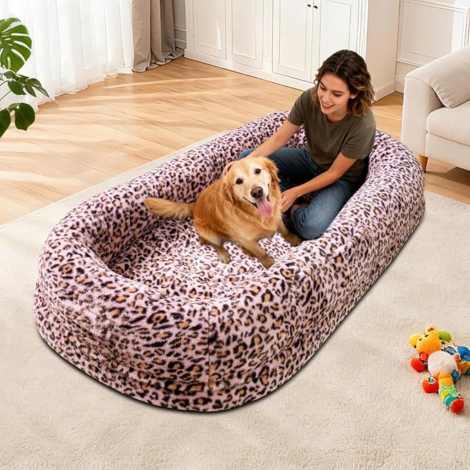 Human Dog Bed for Adult,Large Dog Bed 70"x38"x10" | Orthopedic Washable XL Dog Bed with Memory Foam (Pink leopard print) - Image 7