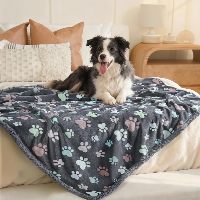 Luciphia Waterproof Pet Blankets for Couch Sofa Bed Cover Liquid Pee Proof Washable Soft Fluffy Large Dog Blanket Reversible Furniture Protection Grey Paw Thicken Large（65" x 57"） | Soft Print Pet Blanket Washable Pee Proof, Furniture Protector for Cou... - Image 6