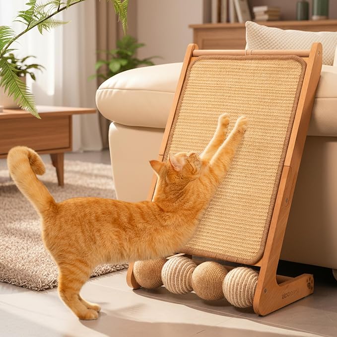 CHEERHOME PETS Sisal Cat Scratcher Ramp with Balls, 24.8" L Shape Cat Scratching Post Climbing Scratch for Indoor Cats, Solid Wooden Cat Furniture(Upgraded) by CHEERPALS