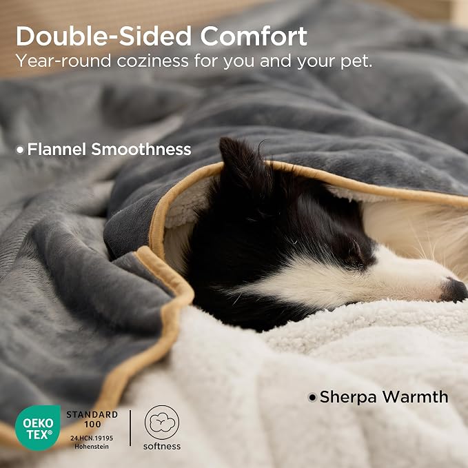 Bedsure Waterproof Dog Blankets for Small Dogs Soft Cat Blanket Warm,25X35 | Washable Plush Sherpa Fleece Puppy Blanket for Couch Protector, Reversible Cozy Calming Throw for Pet Indoor,Grey - Image 3