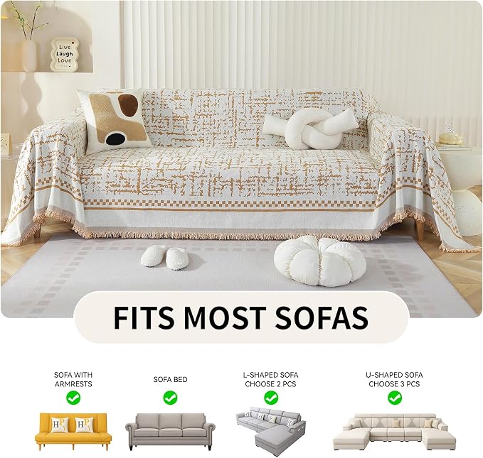 Deep Dream Boho Couch Cover Blanket, Soft Chenille Sofa Covers for 3 Cushion Couch, Sofa Slipcovers Washable Living Room Furniture Protector for Dogs Pets (Khaki, 71"x134") - Image 5