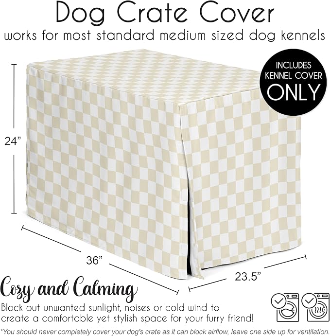 Sweet Jojo Designs 36in. Medium Dog Crate Cover (Beige Gingham Checkered Plaid) Pet Cage, Kennel Covers (Vintage, Classic, Checkerboard, Geometric, Minimalist, Retro, Taupe, Brown, Tan and White) - Image 5