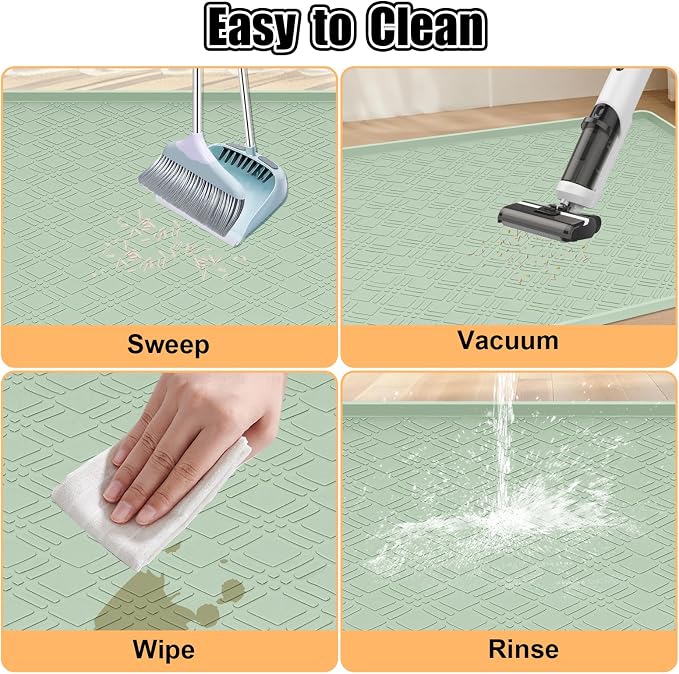 Silicone Cat Litter Mat 42" x 29" Cat Mat for Litter Box, Green | Extra Large Cat Litter Trapping Mat for Floor, Waterproof, Non-Slip Kitty Litter Box Mat with Raised Edge, Easy to Clean - Image 7