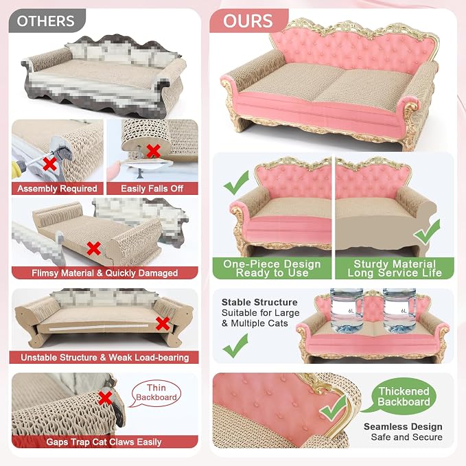 SONGWAY Cardboard Cat Scratcher Bed - Couch Shaped Cat Scratching Board, Cute Lounge Bed Scratching Pad for Indoor Cats Resting Playing - Image 6