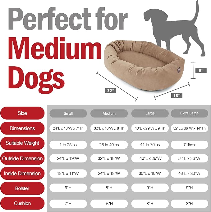 Majestic Pet 32 Inch Suede Calming Dog Bed Washable – Cozy Soft Round Dog Bed with Spine Support for Dogs to Rest their Head - Fluffy Donut Dog Bed 32x23x7 (Inch) - Round Pet Bed Medium – Stone (2025) - Image 3