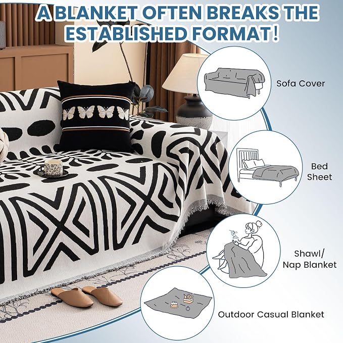 STACYPIK Modern Geometric Sofa Cover for Pets Dogs Non Slip Couch Cover Black White Furniture Protector for L-Shaped Sectional Boho Couch Cover for 2 Cushion Couch Multi-Use Sofa Slipcovers-71X118IN - Image 6