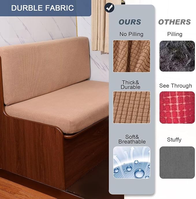 NILUOH RV Dinette Cushion Covers,Jacquard Camper Cushion Slipcovers Replacement Sofa Cushions Washable Loveseat Slipcovers for Travel Trailer Couch (2 Bench Cover & 2 Backrest Cover, Camel) - Image 4