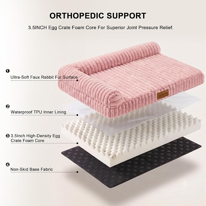 Orthopedic Calming Medium Dog Bed Pet Sofa Bed 30''X20'' Pink | 2-Sided Pet Couch Medium Size Dog, Soft Egg-Crate Foam Dog Mat, Waterproof Removable Washable Cover, Nonskid Bottom Cat Bed - Image 5