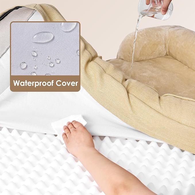 EHEYCIGA Orthopedic Dog Beds Large Sized Dog, Waterproof Washable Pet Bed | Non-Slip Bottom and Egg-Crate Memory Foam Dog Couch Bed with Washable Removable Cover, Greige - Image 4