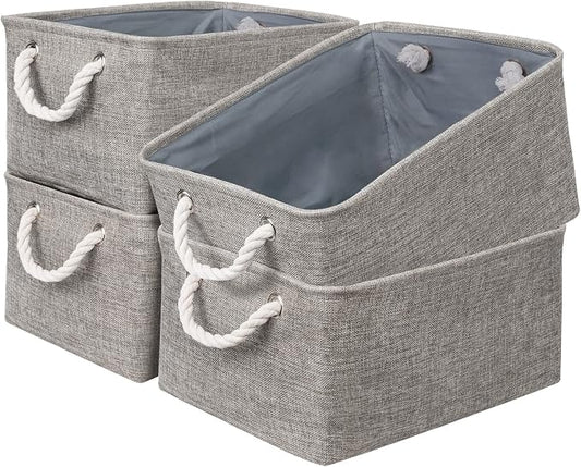 Storage Basket Fabric Sturdy Canvas Storage Bins Organizer with Handles for Clothes and Storage Foldable Storage Boxes Cubes by Sacyic