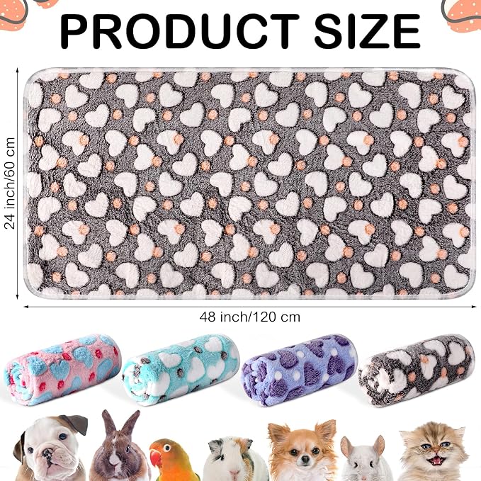 Tudomro 8 Pcs Absorbent Guinea Pig Blankets Washable Small Animal Fleece Bedding Cage Liners Reusable Pet Sleep Mat Pad Cover for Ferret Chinchilla Furniture Protection(Heart,47 x 24 Inch) - Image 2