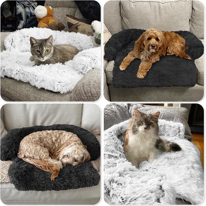 Calming Dog Bed Fluffy Plush Dog Mat for Furniture Protector with Removable Washable Cover for Large Medium Small Dogs and Cats (XS(31“x23.5”x5“), Dark Grey) - Image 7