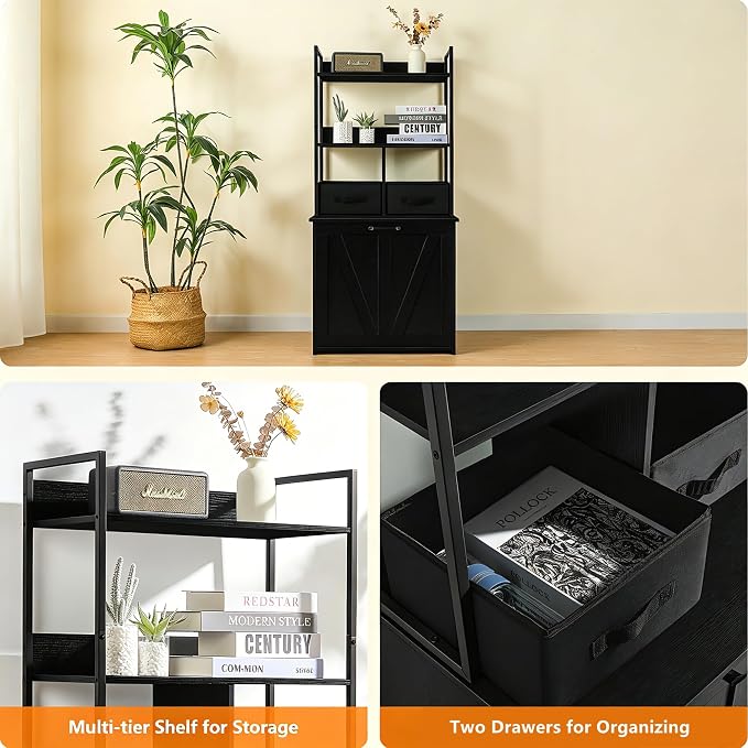 Dwanton Litter Box Enclosure with 2 Storage Shelves and 2 Drawers, 2-in-1 Hidden Cat Litter Box Enclosure Furniture with Shelf, Reversible Entrance, Washable Drawers, 50-Inch, Black - Image 9
