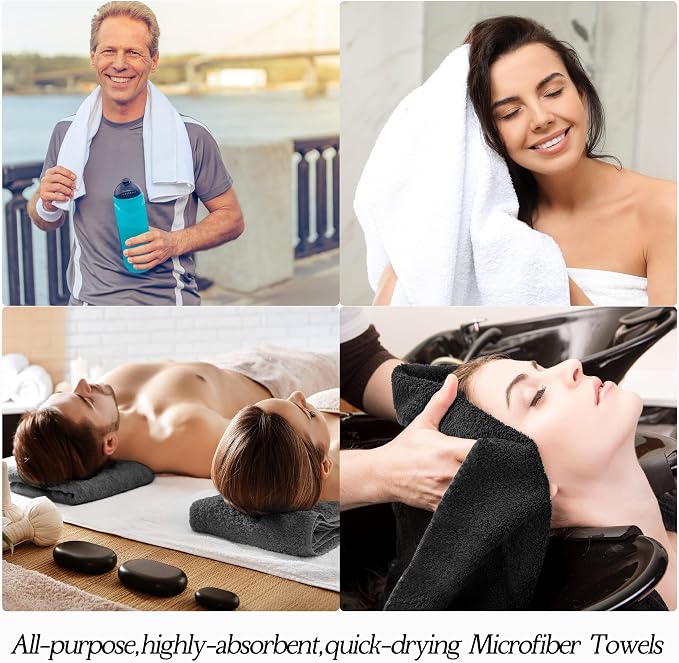 Shimeyao 40 Pack Bleach Proof Towels Microfiber Absorbent Resistant Hair Hand Towels Bulk Quick Dry for Barber Gym Bath Spa Shaving (Black White Grey,16 x 29 Inch) - Image 7