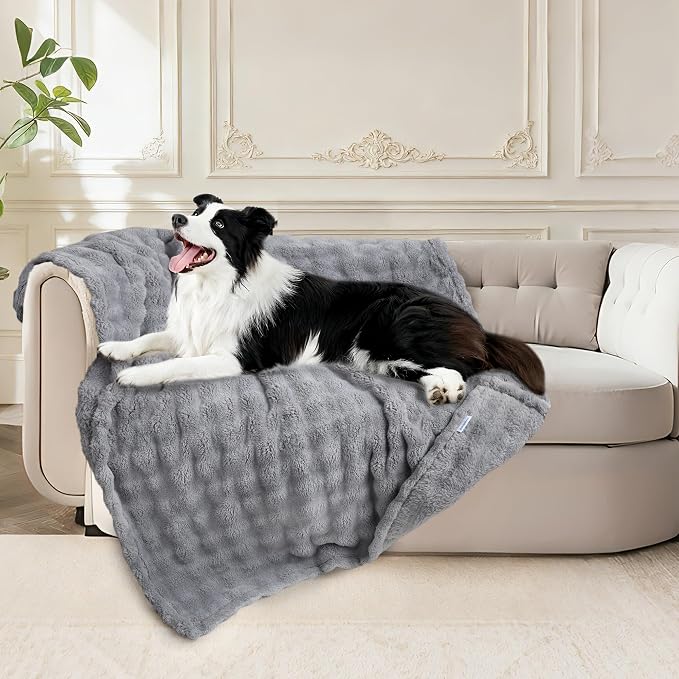 Dog Blankets Washable Pet Blanket - Fluffy Fuzzy Cat Puppy Blanket with Premium 300GSM 3D Fleece Bubble for Pet Kitten Doggy, Grey, 40x60IN by ZAKAPAWS